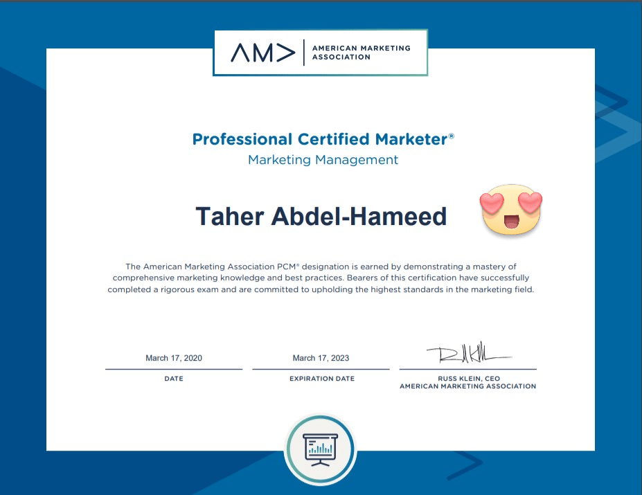 أصبحت محترف معتمد في التسويق من الجمعية الأمريكية للتسويق AMA 2 أصبحت محترف معتمد في التسويق من الجمعية الأمريكية للتسويق AMA - Taher Abdel-Hameed